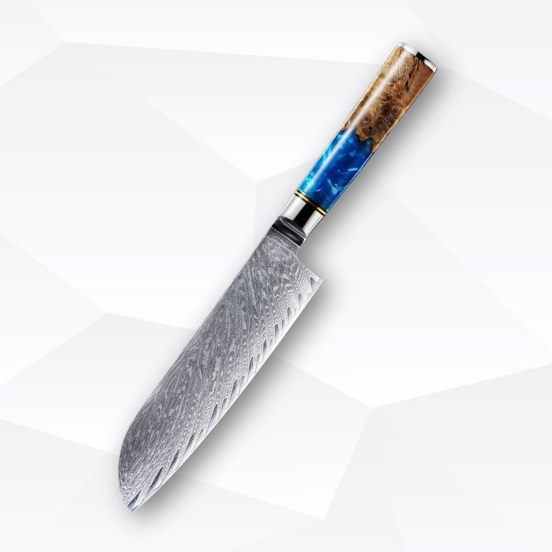 Decorative knife with a blue and brown handle on a white background