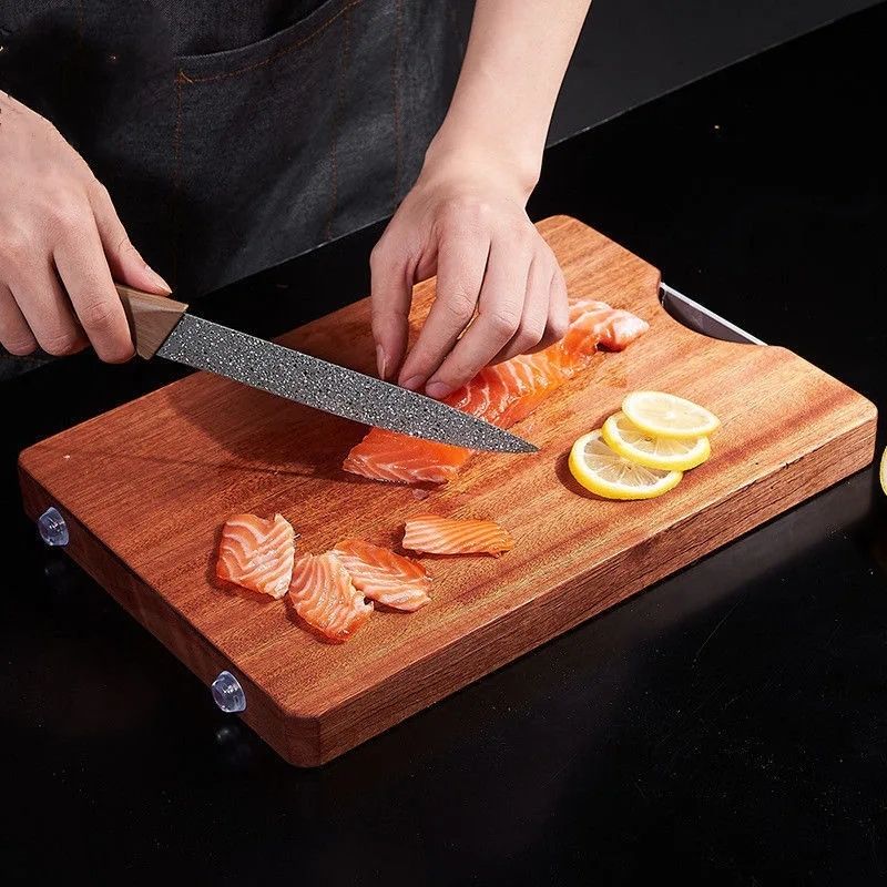 Durable wooden cutting board ideal for chopping, slicing, and serving food in style