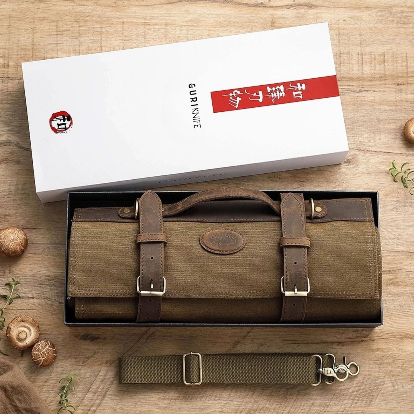 Professional knife storage roll made of durable leather, perfect for culinary professionals