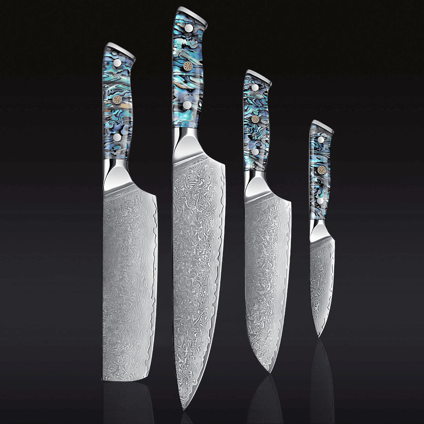 Abalone Damascus Knife Set – Japanese Steel and Unique Shell Handles