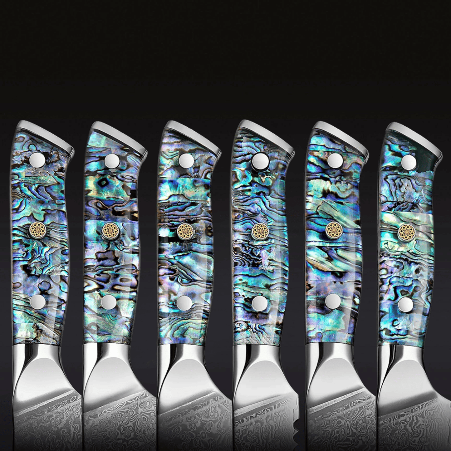 Abalone Damascus Knife Set – Japanese Steel and Unique Shell Handles
