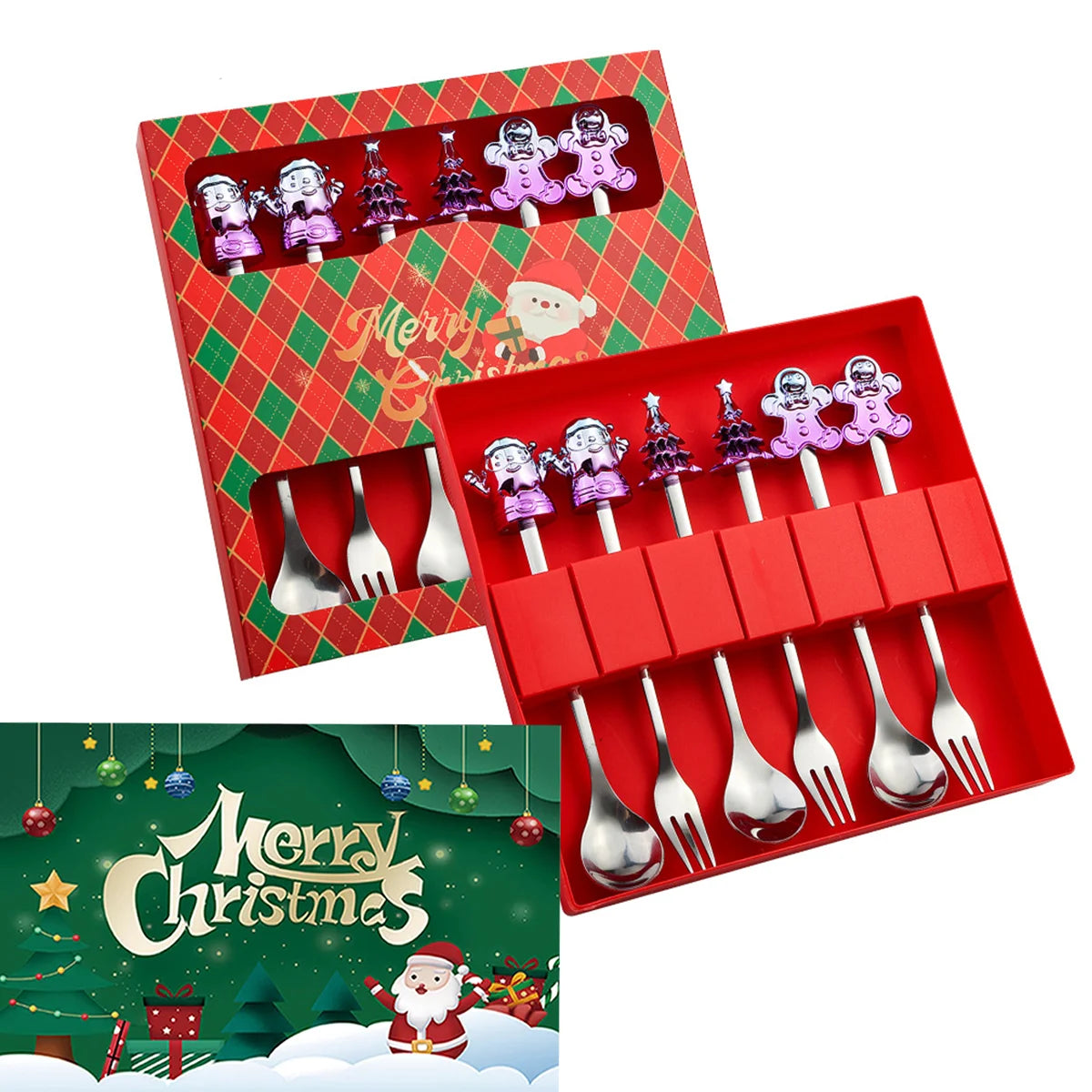 Christmas Spoon and Fork Gift Set – Festive Stainless Steel Tableware