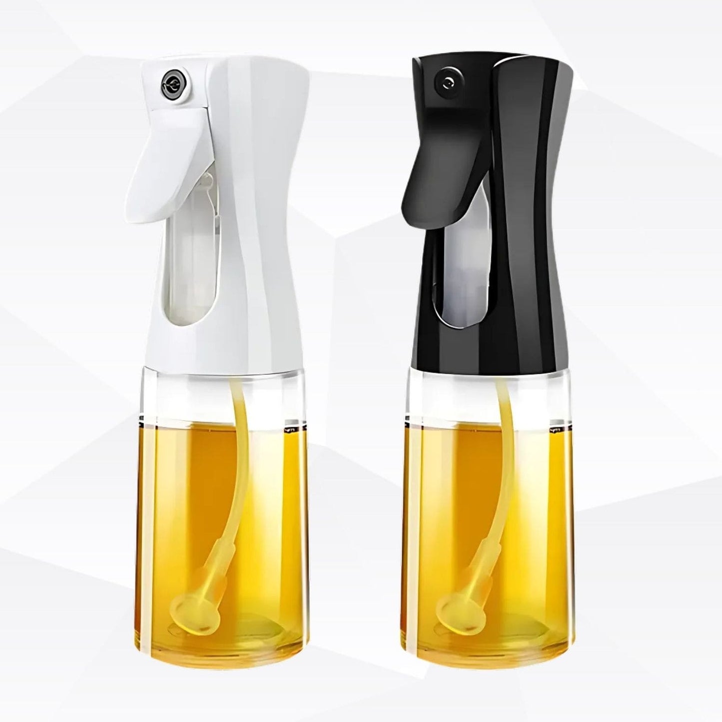 Transparent oil spray bottle with ergonomic trigger and modern design