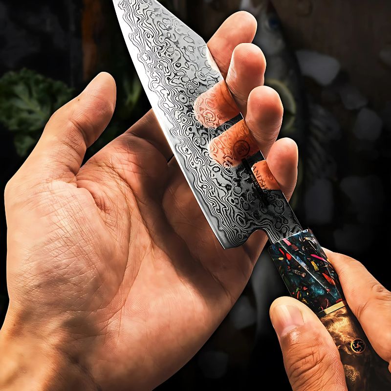 Elegant Japanese Kitchen Knife Damascus Steel - 5.5 inch Bunka Knife