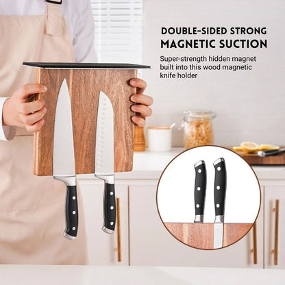 Acacia Wood Magnetic Knife Block – Double Sided Countertop Holder