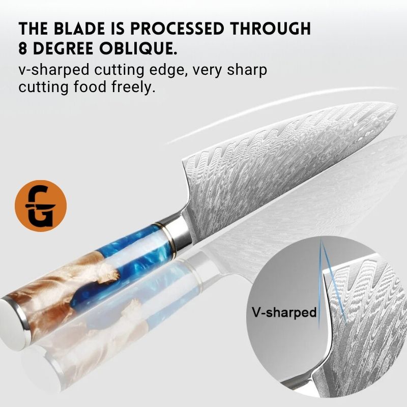 Blue Wave Kitchen Knife – Japanese Damascus Steel and Blue Wood Handle