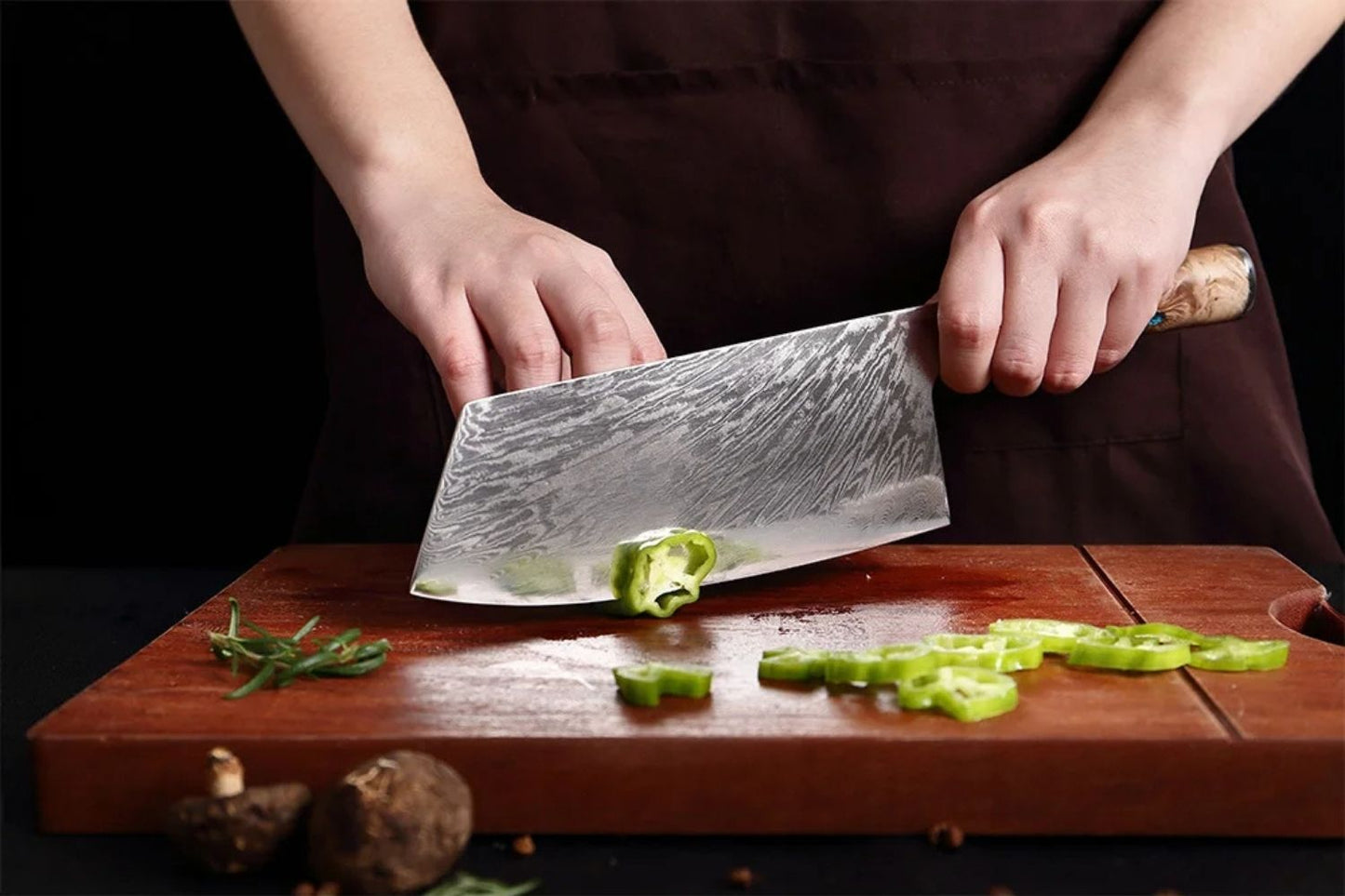 Blue Wave Kitchen Knife – Japanese Damascus Steel and Blue Wood Handle