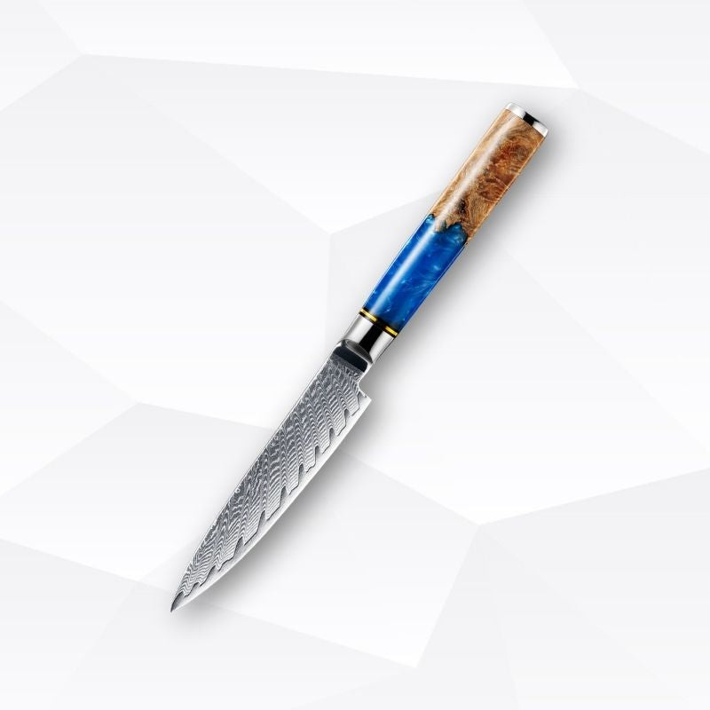 Blue Wave Kitchen Knife – Japanese Damascus Steel and Blue Wood Handle