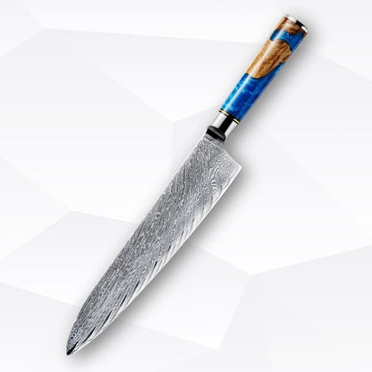 Blue Wave Kitchen Knife – Japanese Damascus Steel and Blue Wood Handle