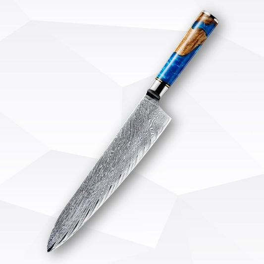 Blue Wave Kitchen Knife – Japanese Damascus Steel and Blue Wood Handle