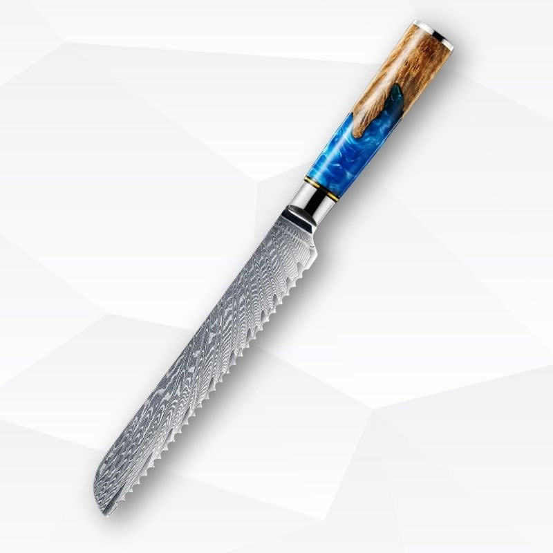 Blue Wave Kitchen Knife – Japanese Damascus Steel and Blue Wood Handle