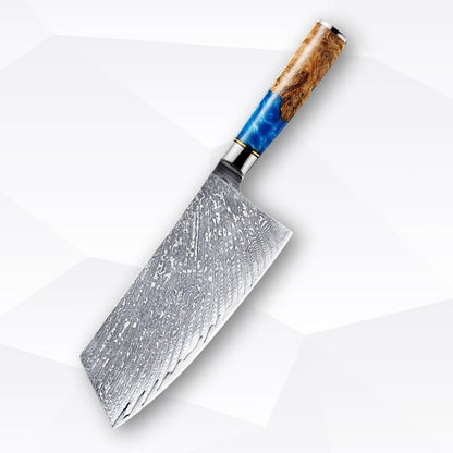 Blue Wave Kitchen Knife – Japanese Damascus Steel and Blue Wood Handle