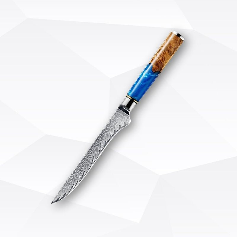 Blue Wave Kitchen Knife – Japanese Damascus Steel and Blue Wood Handle