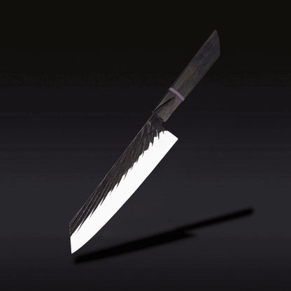 Boning knife with wooden handles on a black background