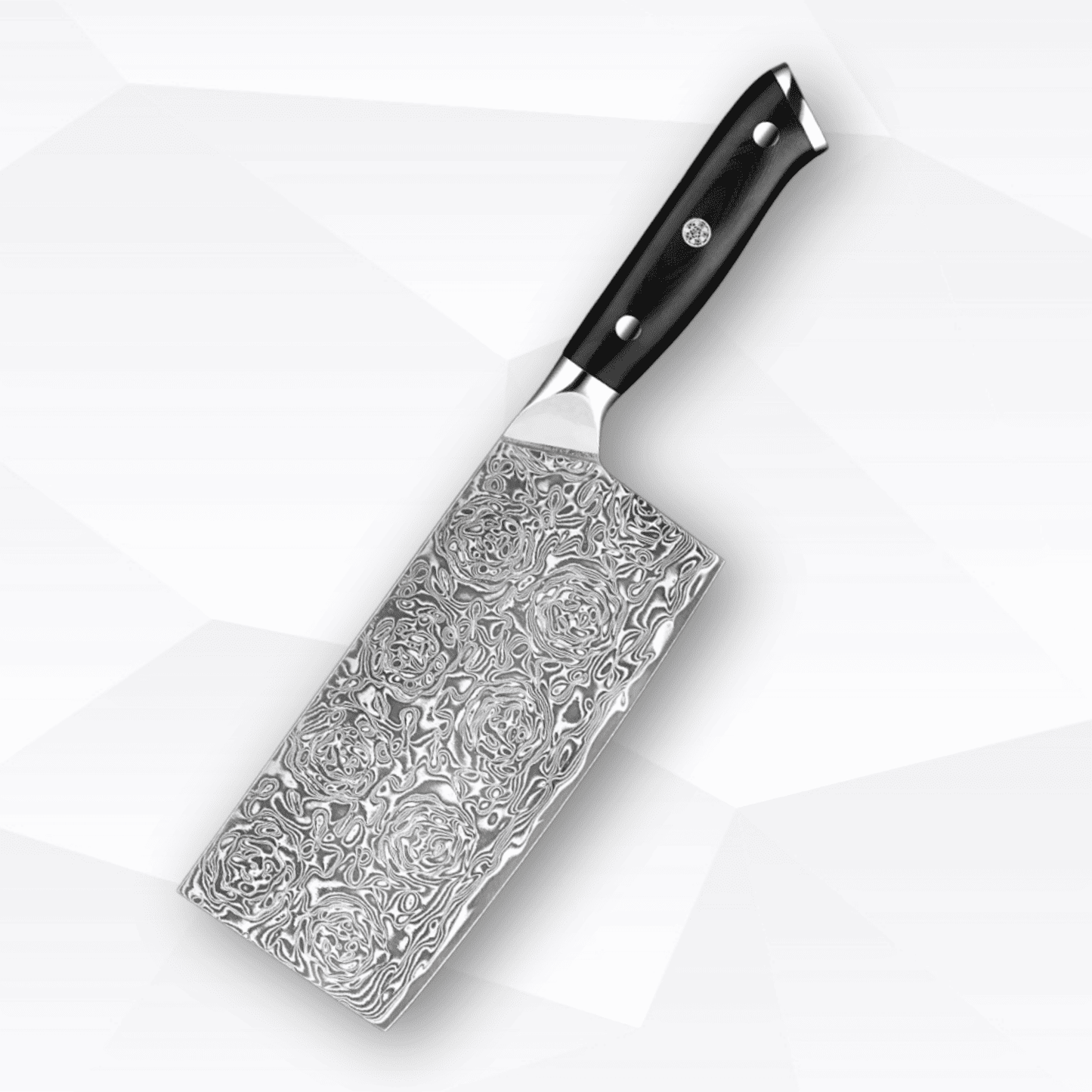 Decorative knife with ornate blade design on a white background