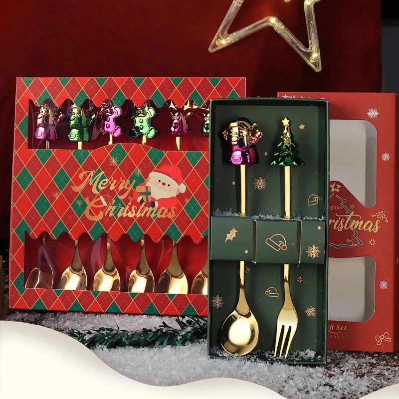 Christmas Spoon and Fork Gift Set – Festive Stainless Steel Tableware