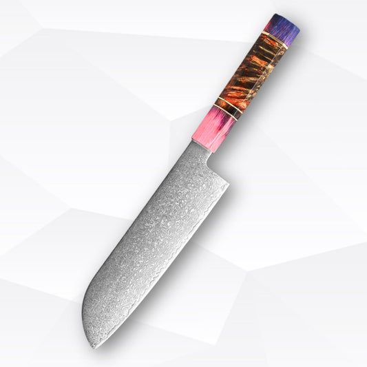 Vibrant Damascus Steel Knife – Colorful Handle for Creative Cooking
