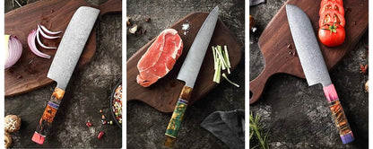 Unique Colourful Culinary Blade Set - Japanese Damascus Steel