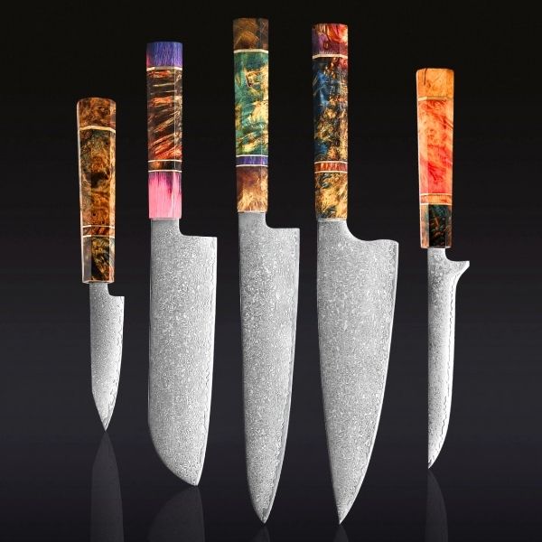 Unique Colourful Culinary Blade Set - Japanese Damascus Steel