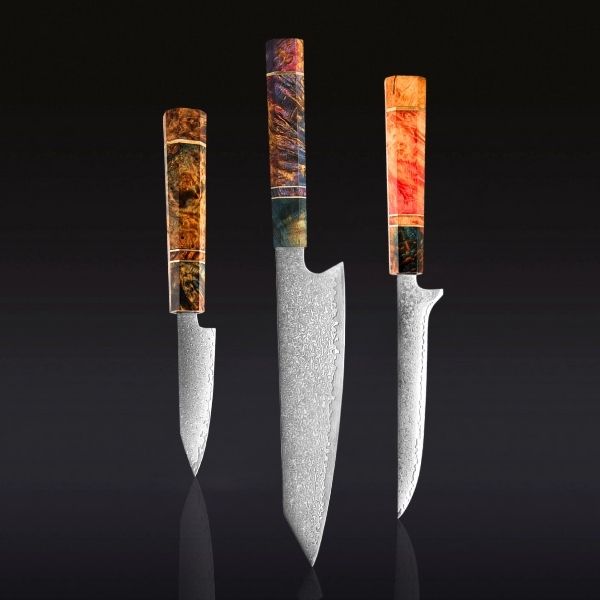 Unique Colourful Culinary Blade Set - Japanese Damascus Steel