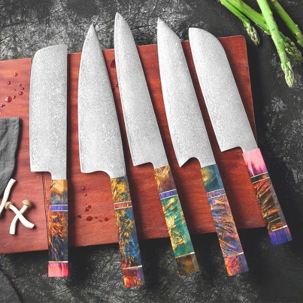 Unique Colourful Culinary Blade Set - Japanese Damascus Steel