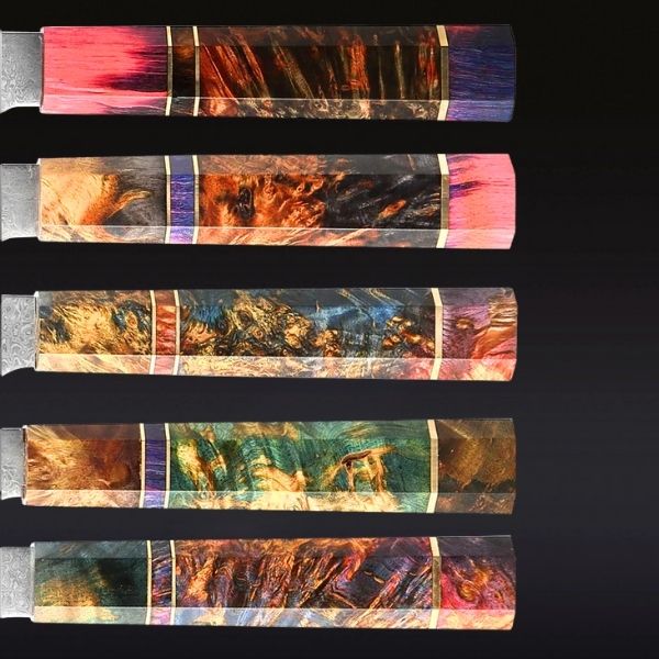 Unique Colourful Culinary Blade Set - Japanese Damascus Steel