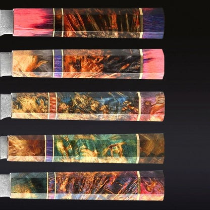 Unique Colourful Culinary Blade Set - Japanese Damascus Steel