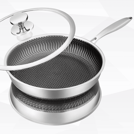steel frying pan with honeycomb texture for non-stick performance