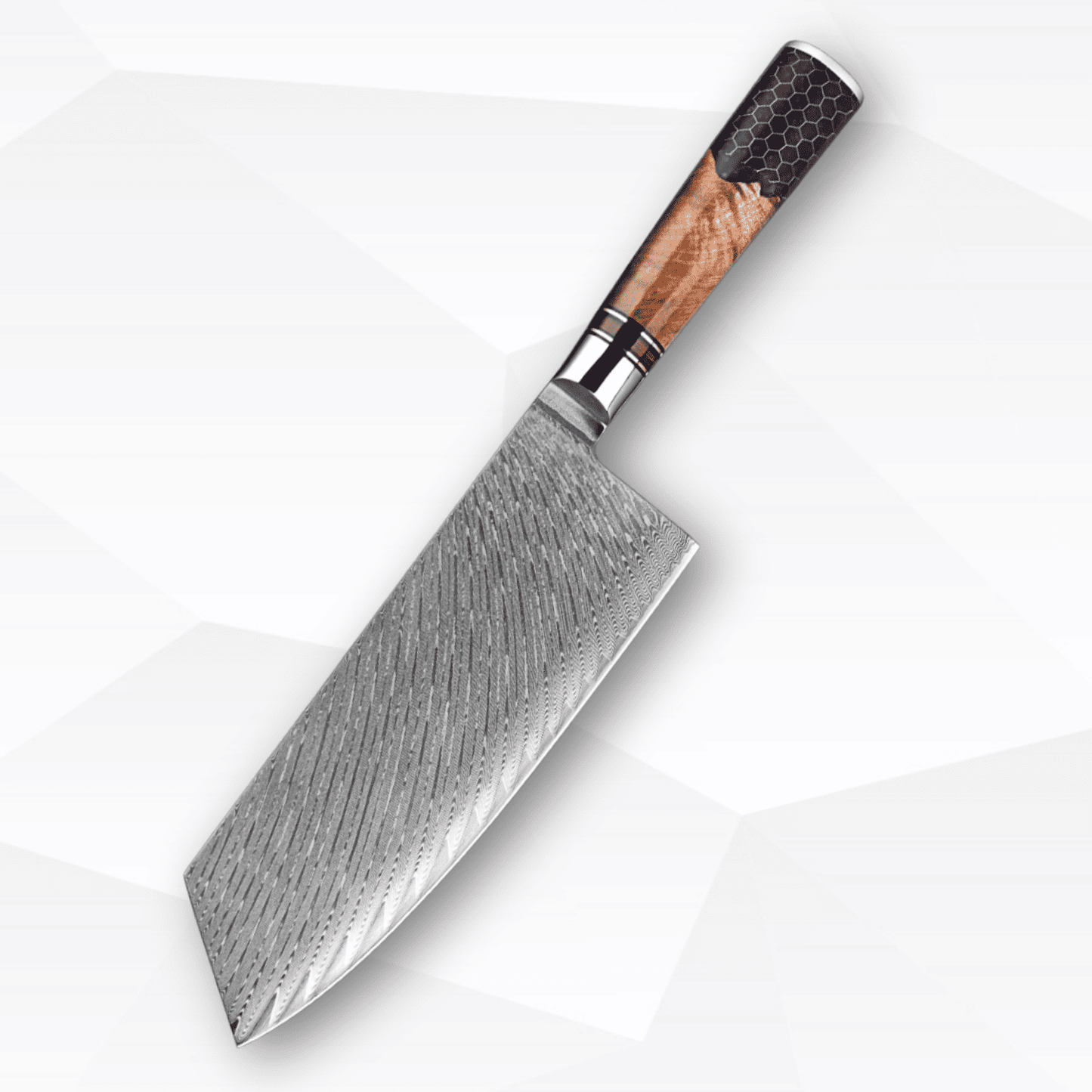 Chef's knife with a wooden handle on a white background