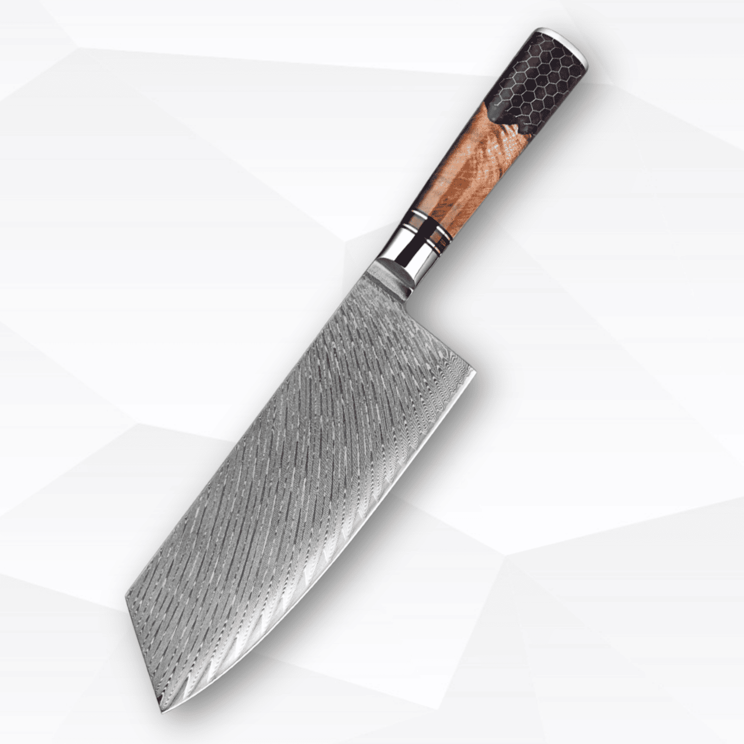 Chef's knife with a wooden handle on a white background