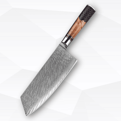 Chef's knife with a wooden handle on a white background