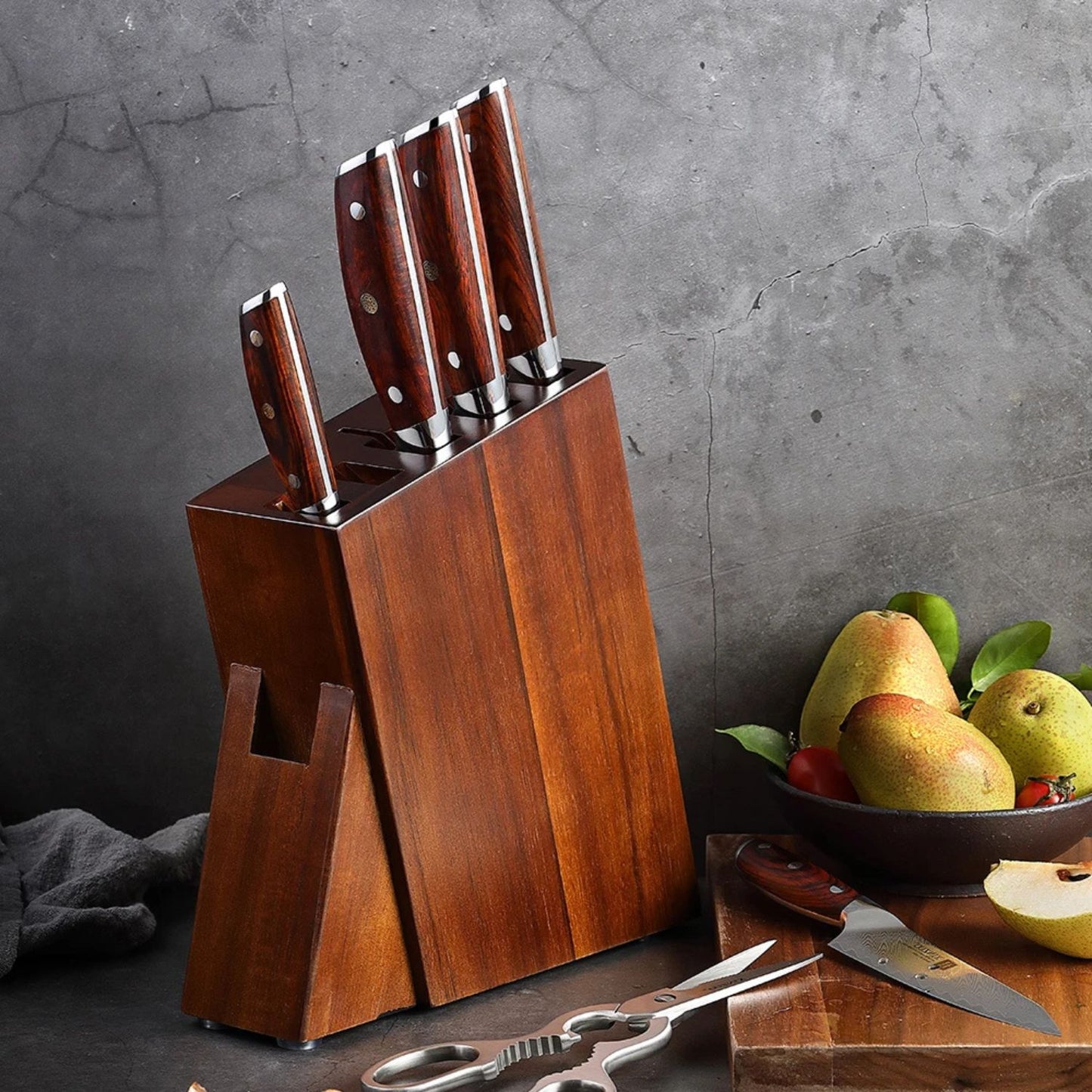 Acacia Wood Multifunctional Knife Block – Countertop Storage Organiser