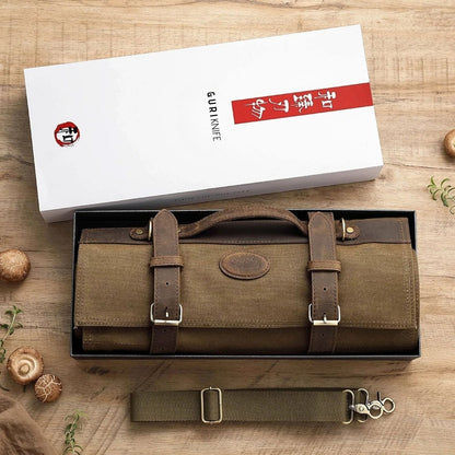 Professional knife storage roll made of durable leather, perfect for culinary professionals