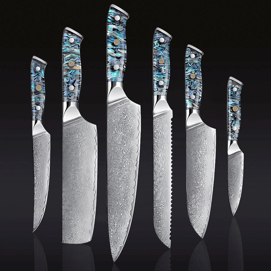 Abalone Damascus Knife Set – Japanese Steel and Unique Shell Handles