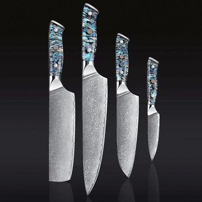 Abalone Damascus Knife Set – Japanese Steel and Unique Shell Handles