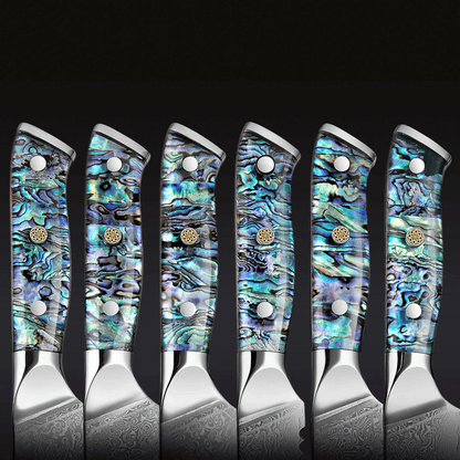 Abalone Damascus Knife Set – Japanese Steel and Unique Shell Handles