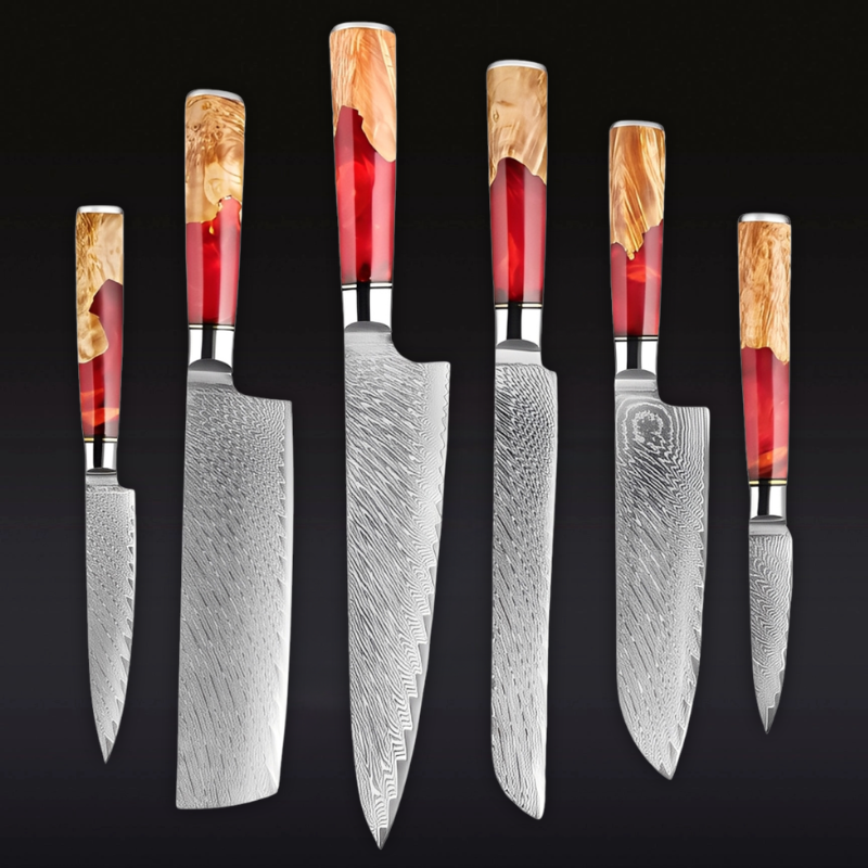 Refined 9-Piece Damascus Knife Set – Beauty and Precision in Every Cut