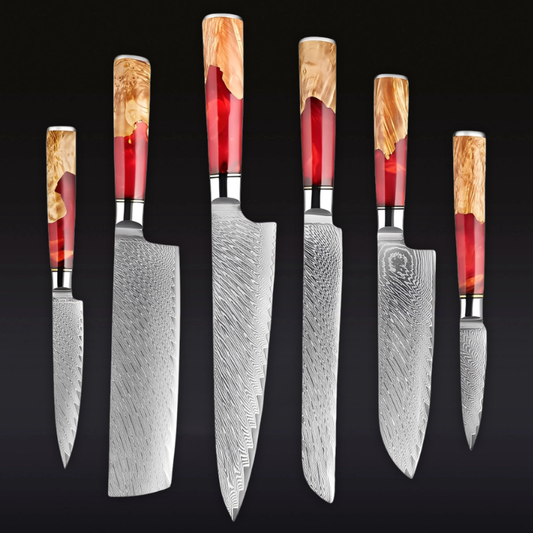Refined 9-Piece Damascus Knife Set – Beauty and Precision in Every Cut