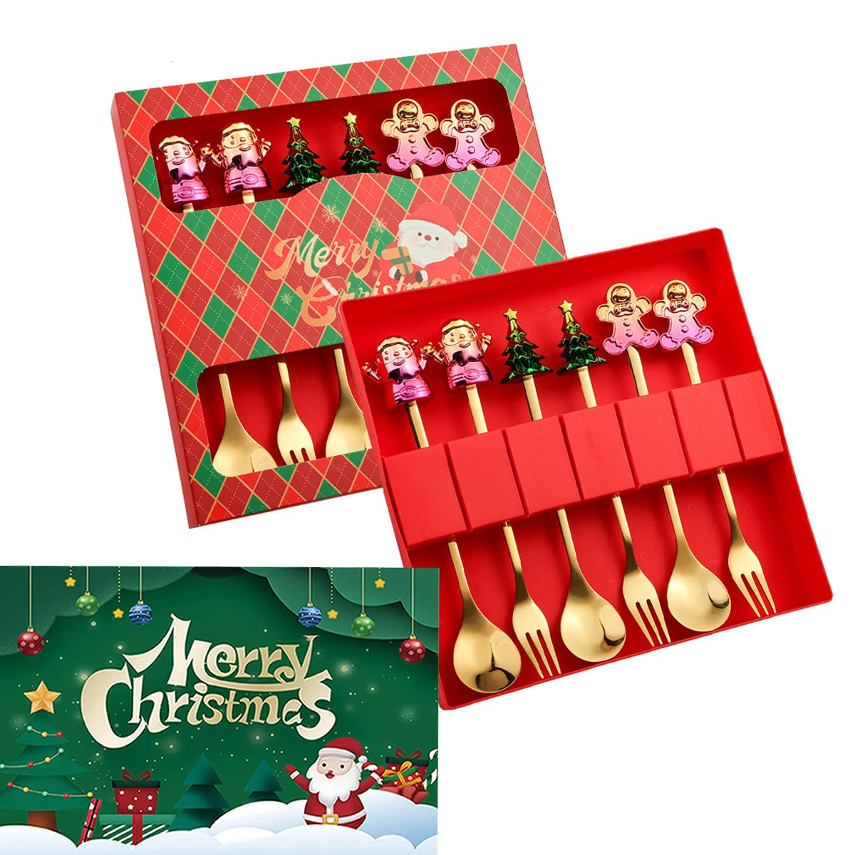 Christmas Spoon and Fork Gift Set – Festive Stainless Steel Tableware