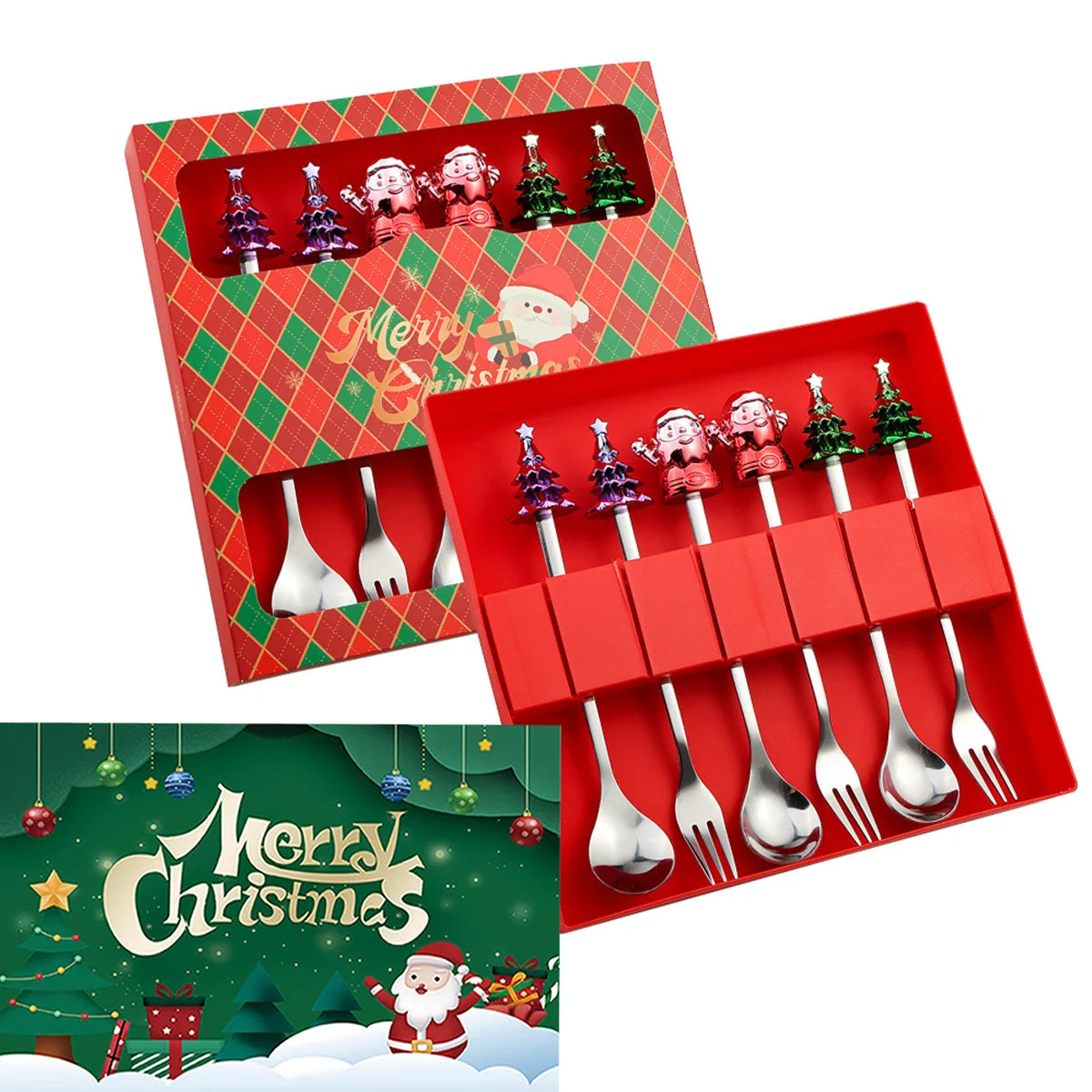 Christmas Spoon and Fork Gift Set – Festive Stainless Steel Tableware