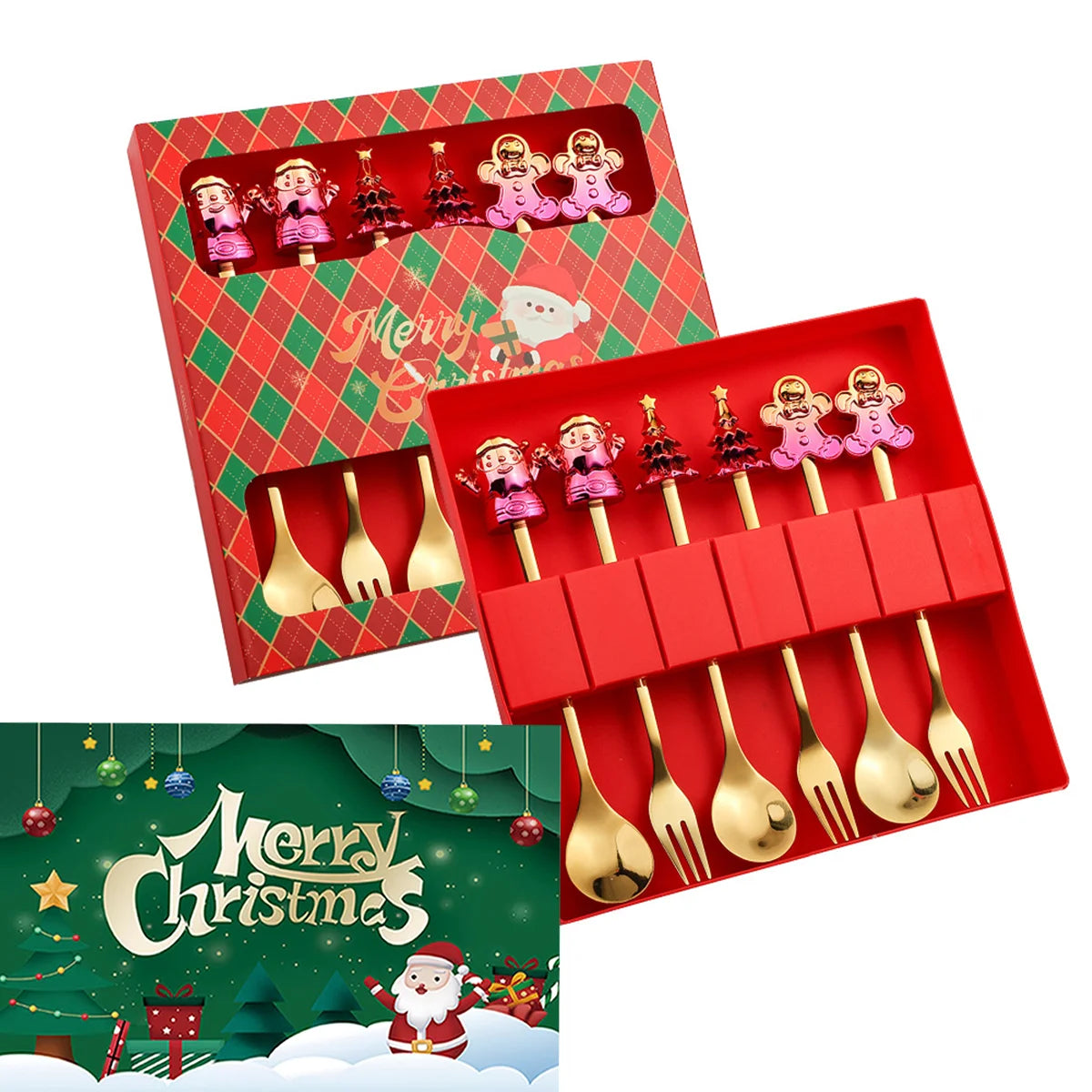 Christmas Spoon and Fork Gift Set – Festive Stainless Steel Tableware