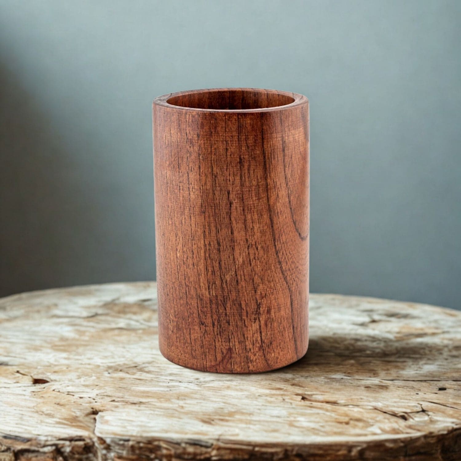 Eco-friendly wood utensil set displayed on a modern kitchen countertop