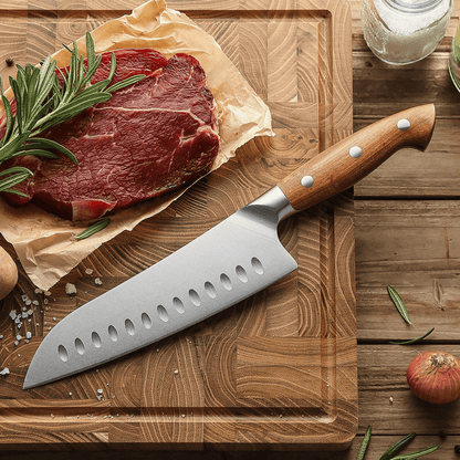 7.3-Inch Santoku Knife – German Steel with Redwood Handle