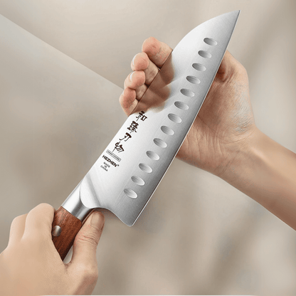 7.3-Inch Santoku Knife – German Steel with Redwood Handle