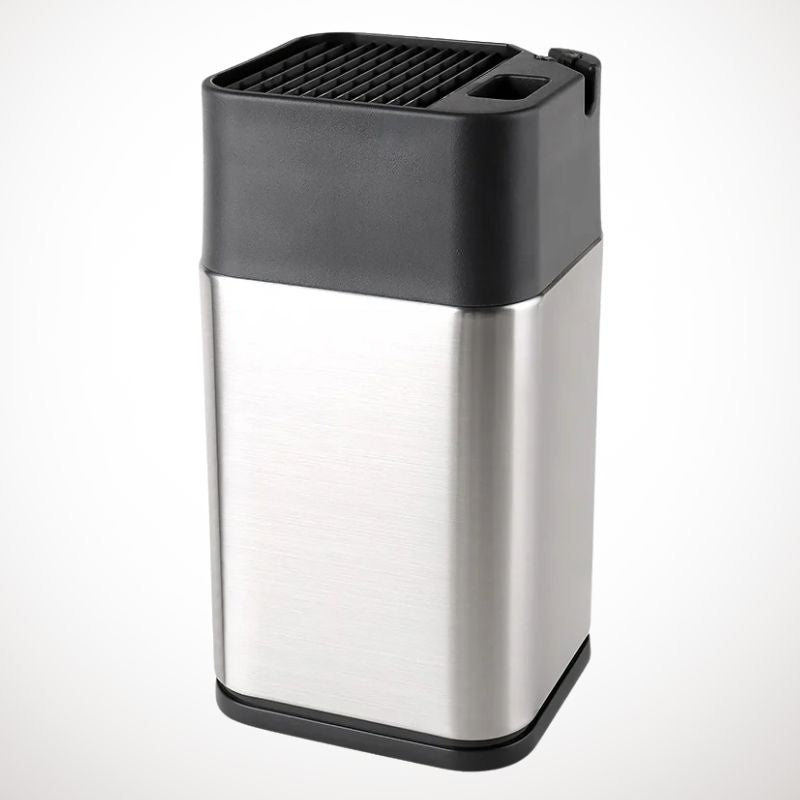 2-in-1 Stainless Steel Knife Holder with Built-in Sharpener – Silver