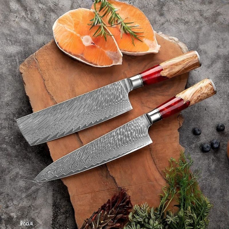 Refined 9-Piece Damascus Knife Set – Beauty and Precision in Every Cut