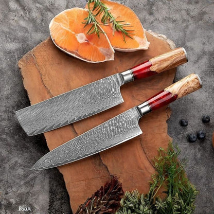 Refined 9-Piece Damascus Knife Set – Beauty and Precision in Every Cut
